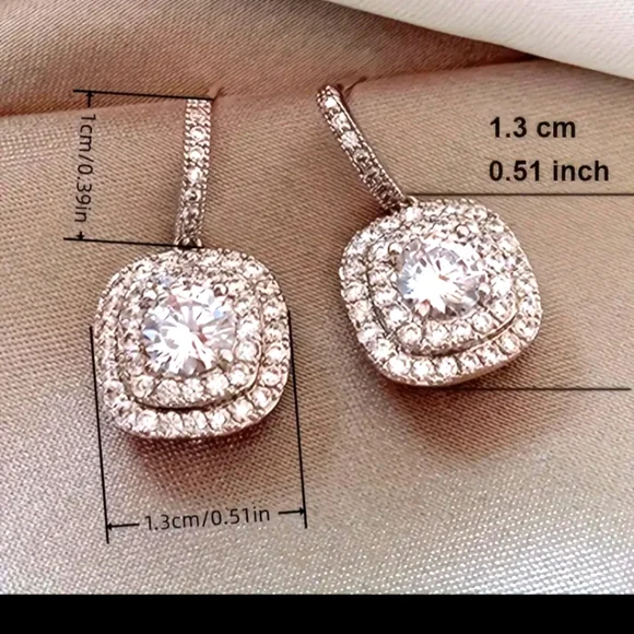 925 Sterling Silver Square Drop Earrings - Picture 4 of 4